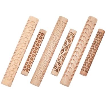 Imagem de CREATCABIN Conjunto de 6 rolos de modelagem de argila, kit de 3 estilos, flor, onda, mar, folha, texturizado, rolos, ferramentas de rolo de carimbo para placas de cerâmica, pintura de design