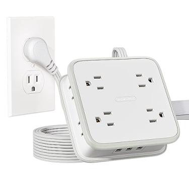 Imagem de Cabo de extensão de 10 pés, cabo de extensão plano com 8 saídas extensas, 3 portas USB, tira de alimentação de tomada plana, extensor de saída de 3 lados, cabo de extensão montado na