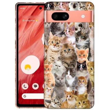 Imagem de SM CASES Capa para Google Pixel 7A - Capa de plástico rígido com design impresso em 3D com colagem de gatos e gatinhos compatível com Google Pixel 7A.