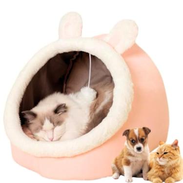 Imagem de Toca Iglu Barraca Rosa Para Gatos e Cachorros Pequenos - Cama Caverna de Veludo com Almofada Removível e Lavável