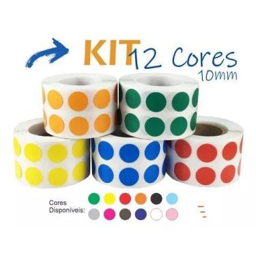 Imagem de Kit 12 Rls 10mm Etiquetas Redonda Colorida Envio Expresso - Etiquetas 