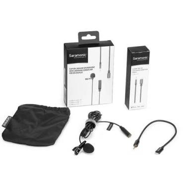 Imagem de Microfone lapela com clip e conector iphone e ipad cabo 2m - SARAMONIC