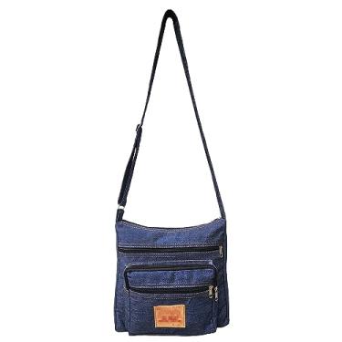 Imagem de Bijoux de Ja Bolsa tiracolo tiracolo de lona jeans azul escuro com zíper bolsa de ombro bolsa bolsa de mão unissex, Azul, Medium