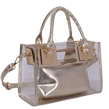 Imagem de Cooba 2 bolsas de mão para mulheres, bolsa transparente de couro PVC, bolsa transversal, bolsa de gelatina transparente, bolsa de ombro para praia, Ouro, One Size, Bolsa