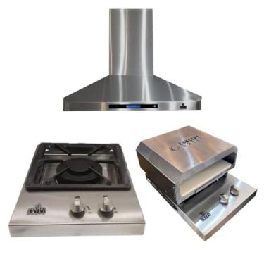 Imagem de Rangetop A Gás De Embutir 1 Boca Em Inox 304 + Coifa Touch Em Inox (Rangetop + Forno + Coifa 110)
