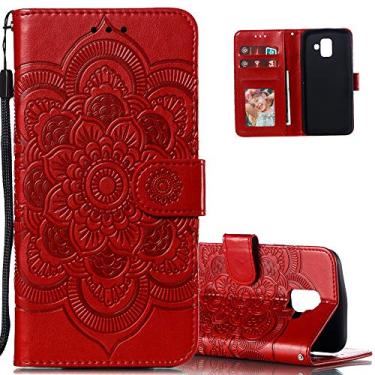 Imagem de LEECOCO Capa para Samsung A6 2018 Mandala Embossing Luxury PU Leather Flip Notebook Carteira Estilo Livro Magnético Slot para Cartão Folio Bumper Capa de Proteção para Samsung Galaxy A6 2018 Mandala