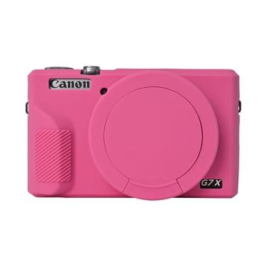 Imagem de Capa para câmera G7X Mark III, capa protetora de silicone macio ultrafina e leve para câmera Canon PowerShot G7X Mark III com capa de lente (rosa vermelha)