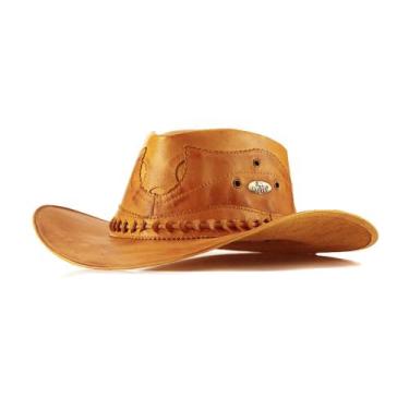 Imagem de Chapéu Em Couro Legitimo Boiadeiro Country Americano Rodeio Festas Bar