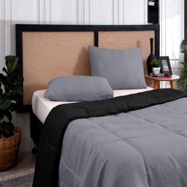 Imagem de Kit Edredom Casal Queen 3 Peças Margarida Cama Box Cor:Preto e Cinza