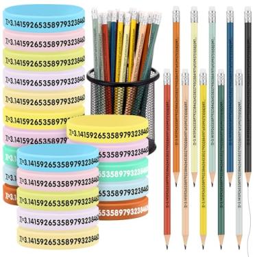 Imagem de Roowest Presente de 40 peças Pi Math Award, 20 lápis coloridos, tinta preta com pulseiras, presentes para pulseira de borracha com símbolo divertido de 3,14 Ciência, número irracional de decorações de