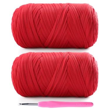 Imagem de Lpalats Pacote com 2 fios de camiseta para crochê - 800 g/260 m, tecido elástico macio, vermelho