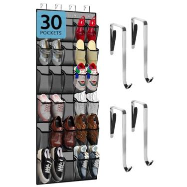 Imagem de PAULONE Organizador de porta com 30 bolsos grandes, 3 tamanhos de cabides de armário, comporta até 31 kg, organizador de pendurar com janela transparente para brinquedos infantis, sapatos, fraldas