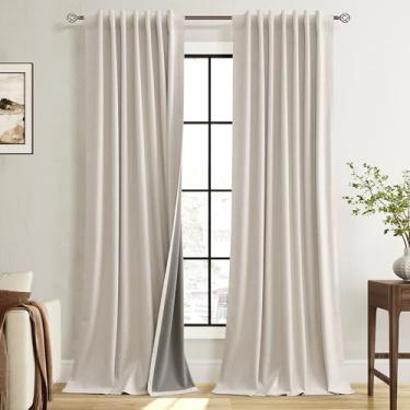 Imagem de Cortinas blackout de linho natural para quarto, sala de jantar, sala de estar, 96 polegadas de comprimento com bolso traseiro, isolamento térmico, cortinas escurecidas e cortinas cortina decorativa