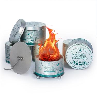 Imagem de Fogueira portátil, suporte e extinção incluídos, fogueira reutilizável para acampamento, smores, piqueniques - Feito com cera de soja reciclada até 3-5 horas de tempo de queima - Lareira de mesa,