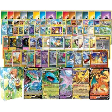 Imagem de Pacote de cartas Pokémon, 100 variadas com películas e 5 ultra raras -