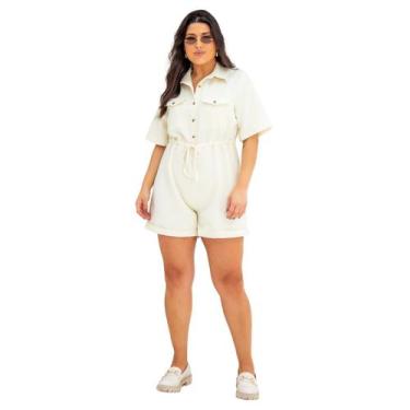Imagem de Macaquinho Plus Size Feminino em Linho Casual Chic Utilitário Moda Fas