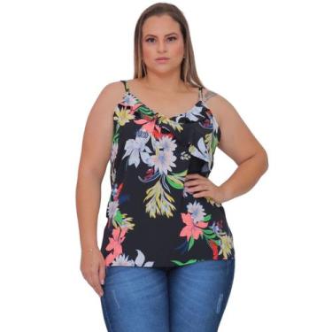 Imagem de Regata Alcinha Crepe Estampada com Alça Regulável e Babados Plus Size 