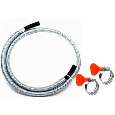 Imagem de Mangueira Flexível Botijão De Gás Glp Emborrachado Com Aço + Abraçadeiras Borboletas(4,0 Metros Ponta X Ponta)