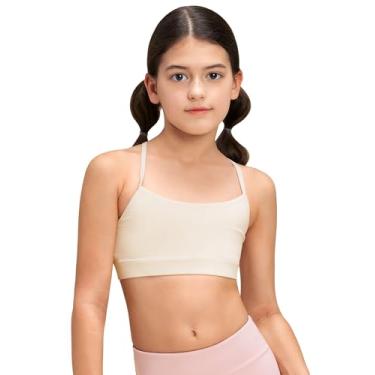 Imagem de Stelle Sutiã feminino Butterluxe Y Back Training Sports Bra Yoga Top cropped para adolescentes dança, Creme, 12-13 Anos