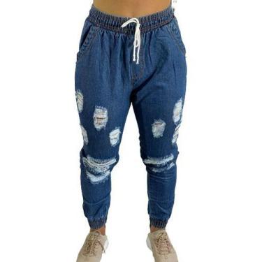 Imagem de Cintura Alta Calça Destroy Jogger Jeans Feminina C/ Elástico C35 - Fan