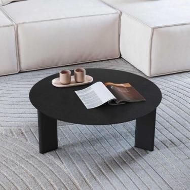 Imagem de Mesa de Centro Redonda Chanfrada 80cm MDF com Pés em Madeira - Artesan