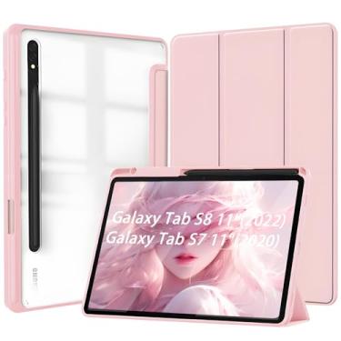 Imagem de Capa para Samsung Galaxy Tab S8 e S7 11 Polegadas Capinha Protetora Fina Capa Traseira Transparente Proteção com Suporte para Lápis Anti-Impacto Auto Sleep Tampa Magnética - Rosa
