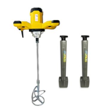 Imagem de Misturador de Tinta e Concreto Elétrico 1200w Menegotti para Pintura + 2 Suportes De Régua Flextools Para Pedreiros Azulejistas Profissional Kit - 220v