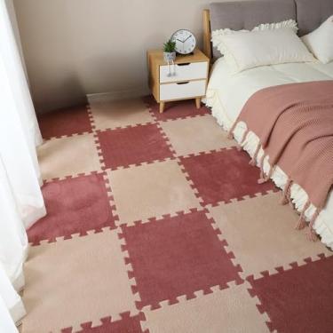 Imagem de 60 peças de tapete de pelúcia macio para brincar, espuma, tapete infantil, ladrilhos de exercícios interligados, carpete e tapete para crianças, almofada 30 * 30 cm, cáqui, vermelho oeste, 60 peças