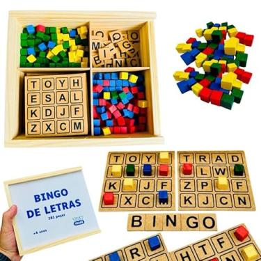 Imagem de Bingo de Letras em Madeira, 281 Peças, 15 Cartelas, Jogo Educativo para +4 Anos