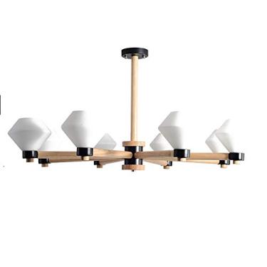 Imagem de Vintage madeira 8 luzes Sputnik candeeiro suspenso moderno branco vidro durante a luz irregular metal base Plafon LED teto para sala de estar quinta candeeiro - preto e madeira 8 cabeças