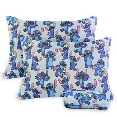Imagem de Jogo De Cama Infantil Stitch Casal Disney Simples 3 Peças Azul Malha Portallar