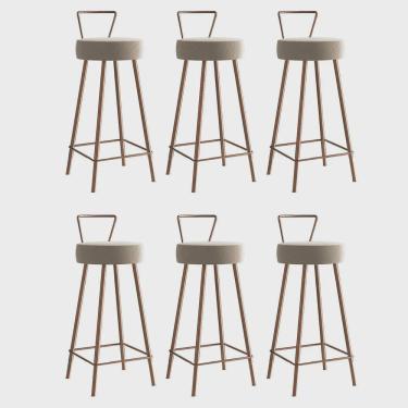 Imagem de Kit 06 Banqueta Alta Com Encosto Tais Eiffel Cozinha Bar Bistrô Ferro Bronze Suede Bege - Ahz Móveis