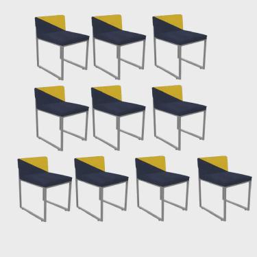 Imagem de Kit 10 Cadeira Office Lee Duo Sala de Jantar Industrial Ferro Cinza Sintético Preto e Amarelo - Ahz Móveis