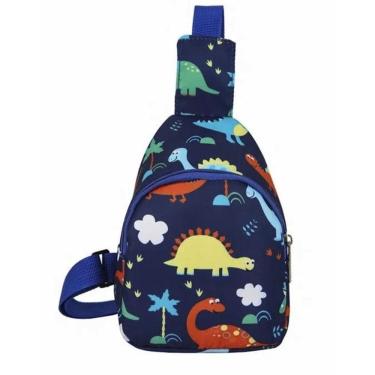 Imagem de Mochila Infantil Pochete Bolsa Escolar Dinossauros Azul