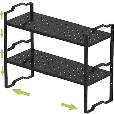 Imagem de Jojocross Prateleira expansível para organizador de armários, prateleira empilhável ajustável para temperos na cozinha e banheiro, organização de armário de bancada, armazenamento de despensa (2