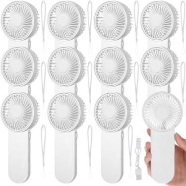 Imagem de Sumind 12 peças pequeno ventilador portátil pessoal mini portátil a granel 1 velocidade elétrico fofo alimentado por bateria para pescoço cílios maquiagem mulheres homens viagem acampamento interior