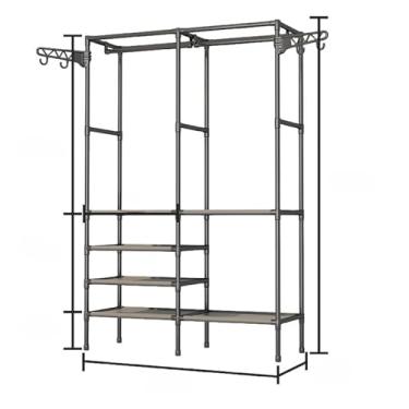 Imagem de Arara De Roupa Cabideiro De Chão Sapateira Rack Organizador Multiuso Aço Inox(Pequeno,Preto)