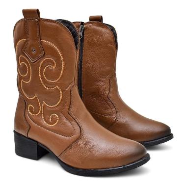 Imagem de Bota Country Feminina Texas Couro Cano Alto Solado Borracha
