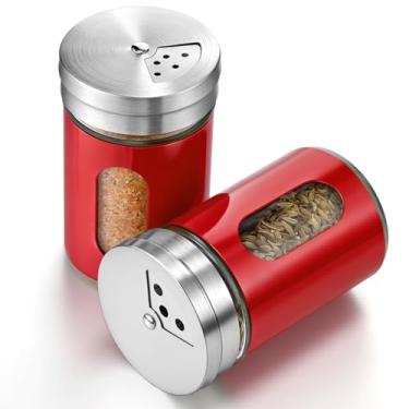 Imagem de Teenyyou Conjunto de saleiro e pimenteiro de aço inoxidável galheteiro de vidro com furos, dispensador de temperos de aço inoxidável, saleiro com orifícios ajustáveis, decoração moderna de balcão de