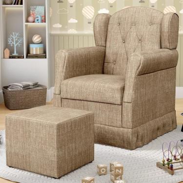 Imagem de Poltrona De Amamentação Fixa Com Puff Lucy P04 Linho Bege Escuro - Mpozenato