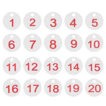 Imagem de PATIKIL 1-20 etiquetas numeradas de plástico redondo numerado identificação identificação chave pendurar etiqueta para chaveiro de dormitório caixa de armário de academia, branco com texto vermelho
