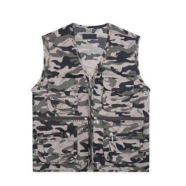 Imagem de Colete De Pesca Leve Masculino, Colete De Pesca Sem Mangas Com Vários Bolsos Respirável E Camuflado Para Atividades Ao Ar Livre Masculino, Casaco Impermeável E À Prova Vento(Gray green,X-Large)