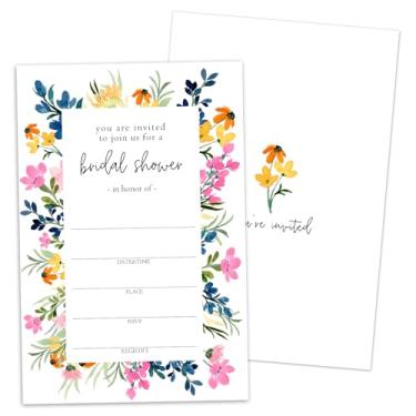 Imagem de Convites de chá de panela, convites de flores silvestres para novos casais do Sr. e da Sra. Convites de chá de casamento com 25 preenchidos com envelopes, decorações de lembrancinhas de festa de