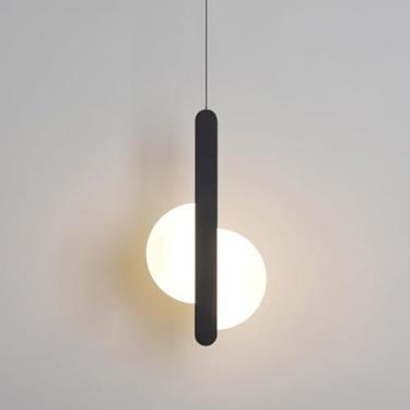 Imagem de Luz Pendente Pequena Moderna Preta, Lustre Geométrico Led Com Placa Guia De Luz Acrílica, Luminária Suspensa Minimalista Para Sala De Jantar Quarto Vestiário, 3000k, C