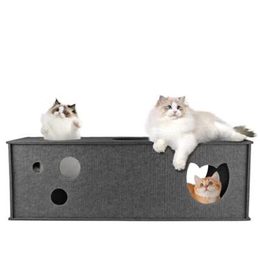Imagem de Túnel de gato para gatos internos, caverna de refúgio transformável para gatos faça você mesmo, tubos e túneis de feltro, brinquedo de feltro, Peekaboo de feltro com furos interativos (cinza, túnel