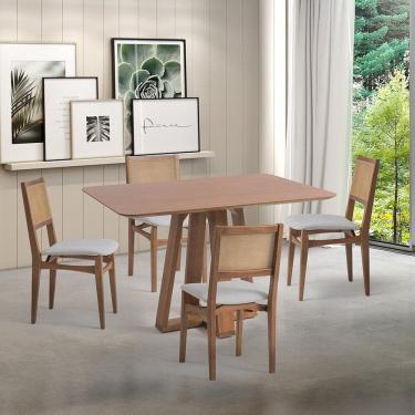 Imagem de Conjunto Mesa com 4 Cadeiras Madeira Maciça Tampo Laminado Sala de Jantar Serena Nogueira
