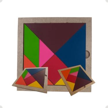 Imagem de Tangram Brinquedo Educativo Infantil Pedagógico Quebra-cabeça Madeira Jogo Divertido