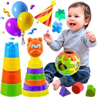 Imagem de Kit Brinquedos 3 em 1 escolar educativo desenvolve coordenação motora pedagógico recreativo didatico educacional + formas geométricas coloridas criança 12 meses menino menina bebe