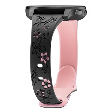 Imagem de Laband Pulseira de relógio com gravação floral de 20 mm compatível com Garmin Vivoactive 6/Vivoactive 5/3/3 Music/Forerunner 570 42 mm/165/55/245/645 Music, pulseira fofa em relevo de silicone macio e