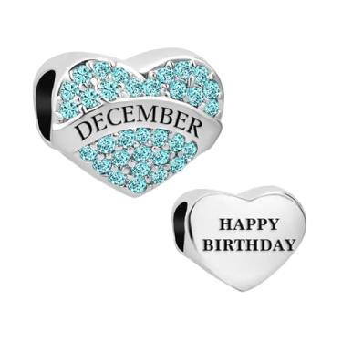 Imagem de MiiFort Pingente de coração de zircônia cúbica verde brilhante de dezembro serve para pulseiras Pandora Charms Birthday Dec